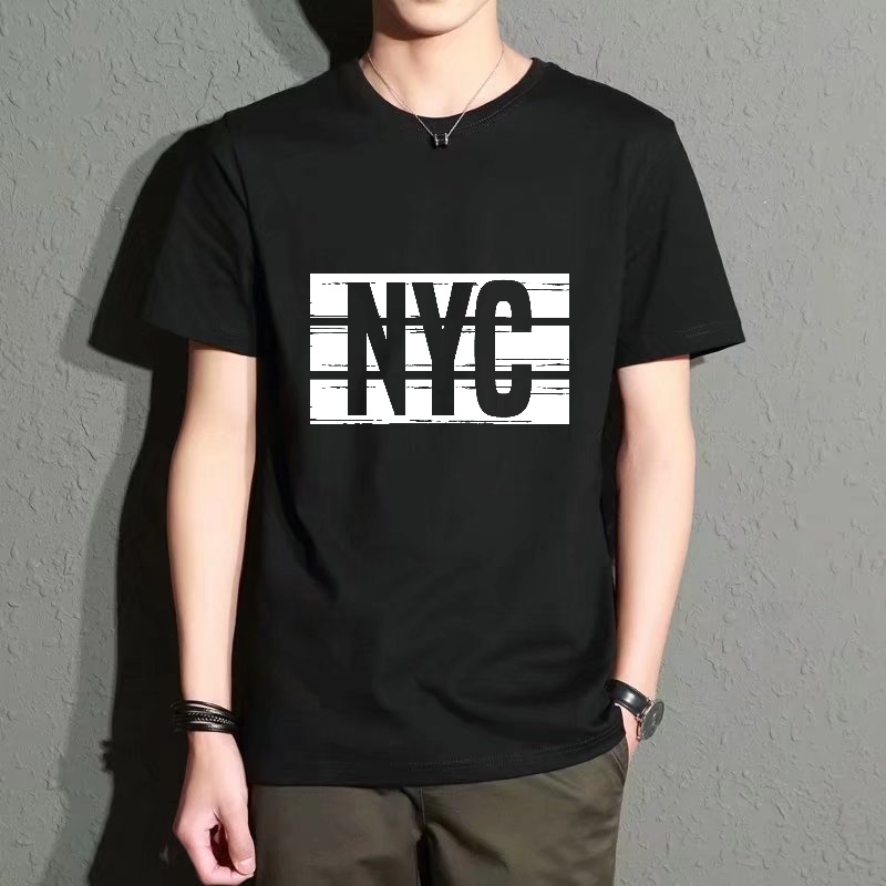 Street Fashion Nyc - Men's Black Round-Neck Short-Sleeved T-Shirt, Trendy