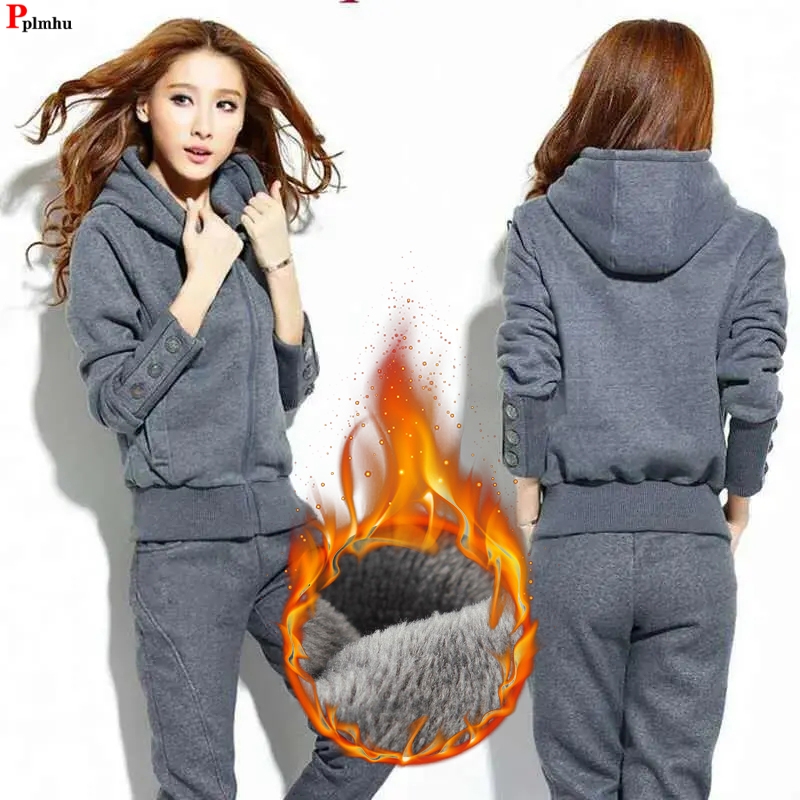 Street Fashion Korean - Winter 2 Pieces Sets Hooded Plush
