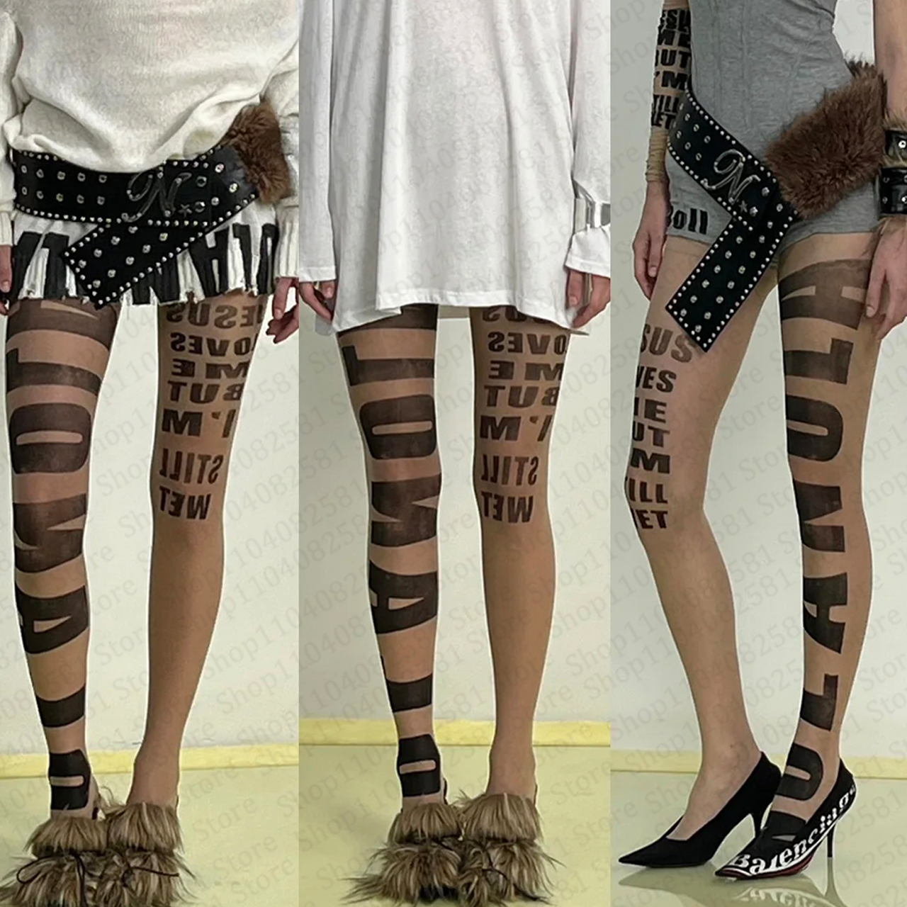 Street Fashion Graffiti - Gothic letter printed pantyhose fashionable and