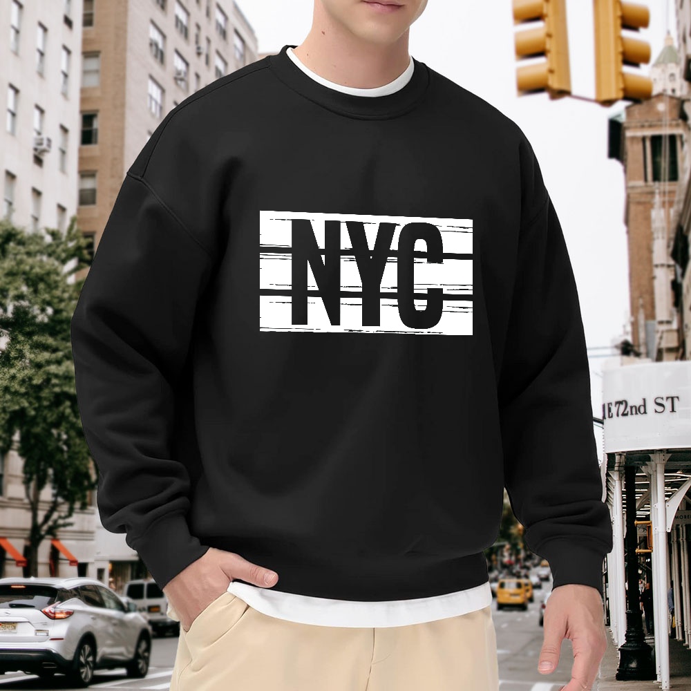 Street Fashion Nyc - Men's Black Loose Round-Neck Sweatshirt with