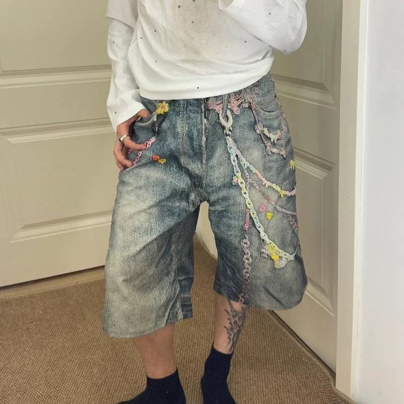 3D Candy Chain Print Baggy Jea - Street Fashion Jeans Men 评论和价格