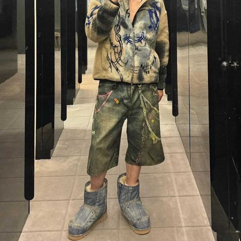 3D Candy Chain Print Baggy Jea - Street Fashion Jeans Men 评论和价格