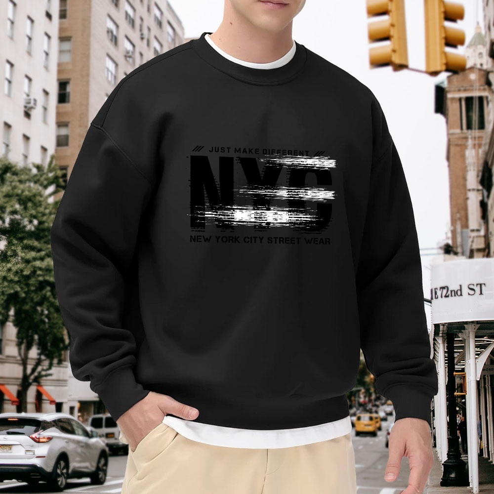Men's Black Crew Neck Sweatshi - Street Fashion Nyc 评论和价格