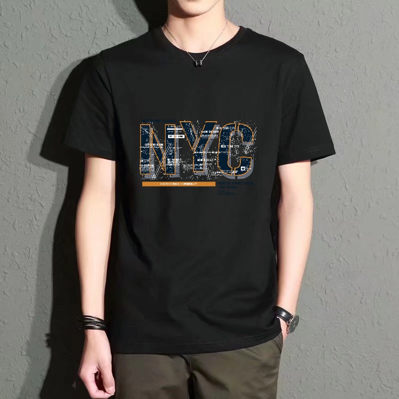 Men's Black Round-Neck Short-S - Street Fashion Nyc 评论和价格
