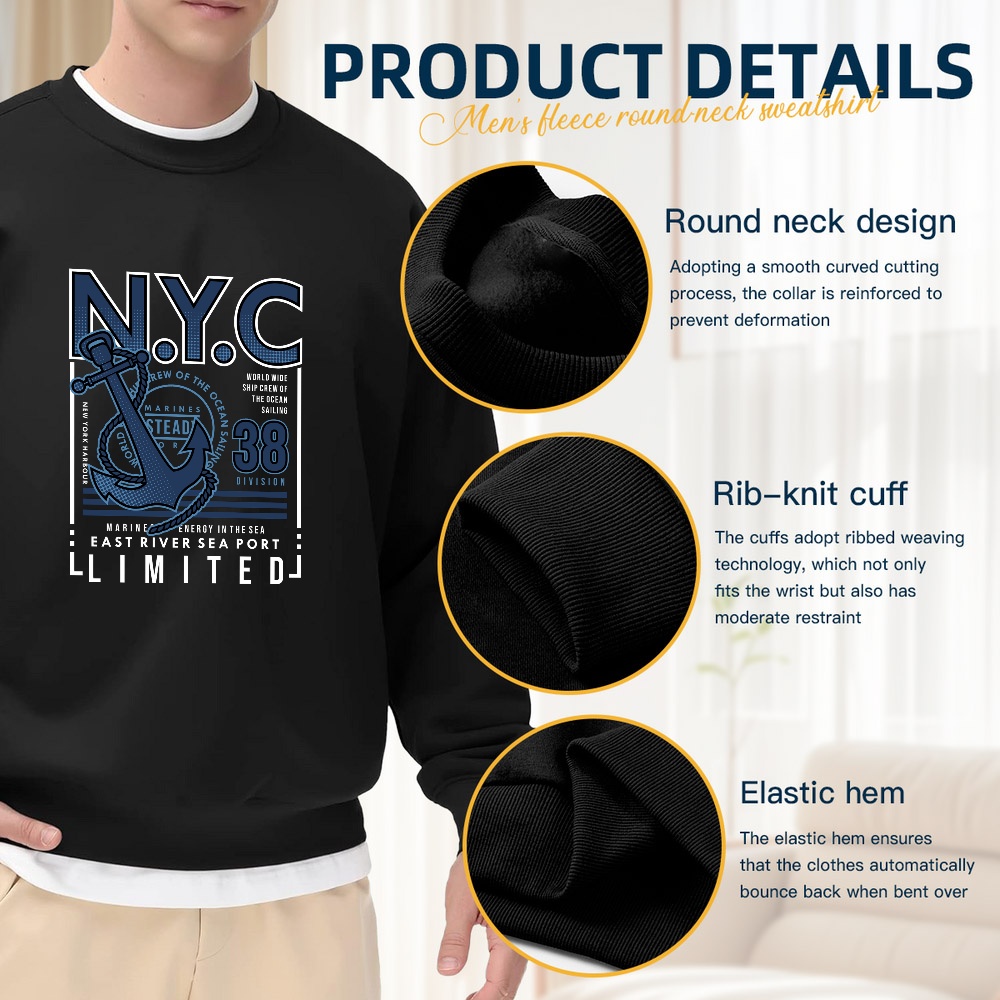 Men's Black Crew Neck Loose Sw - Street Fashion Nyc 评论和价格