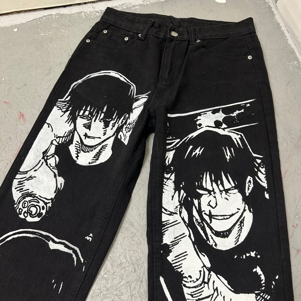 Harajuku anime characters prin - Street Fashion Jeans Men 评论和价格