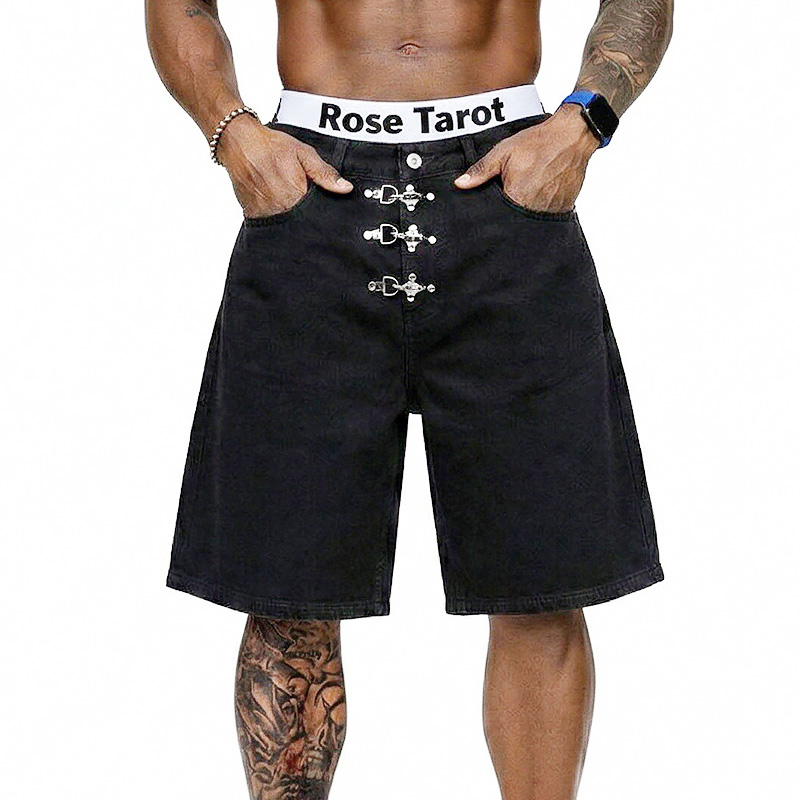 Metal Buckle Short Baggy Jeans - Street Fashion Jeans Men 评论和价格