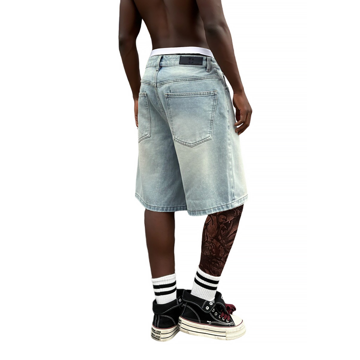 Metal Buckle Short Baggy Jeans - Street Fashion Jeans Men 评论和价格