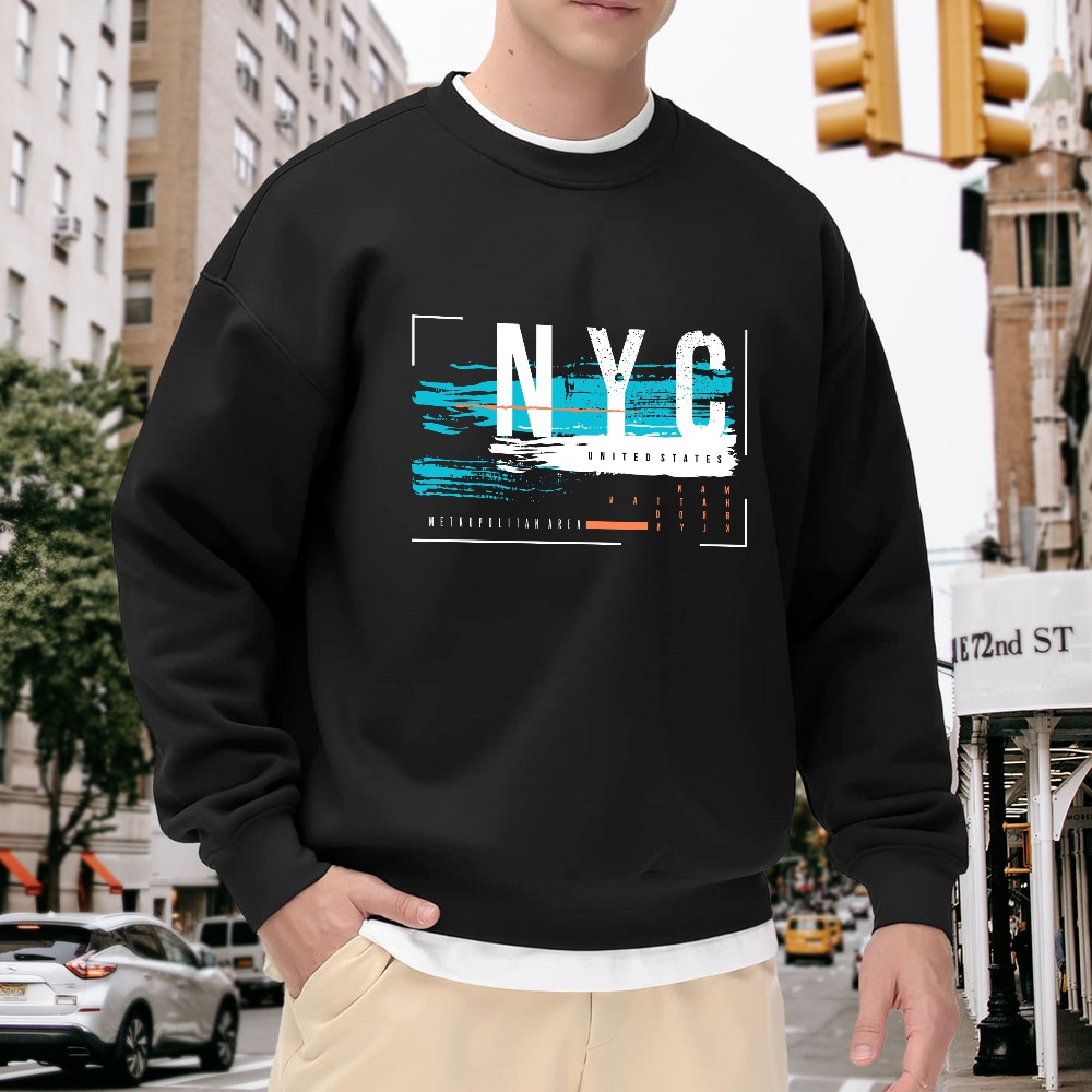 Men's Black Crew Neck Loose Sw - Street Fashion Nyc 评论和价格