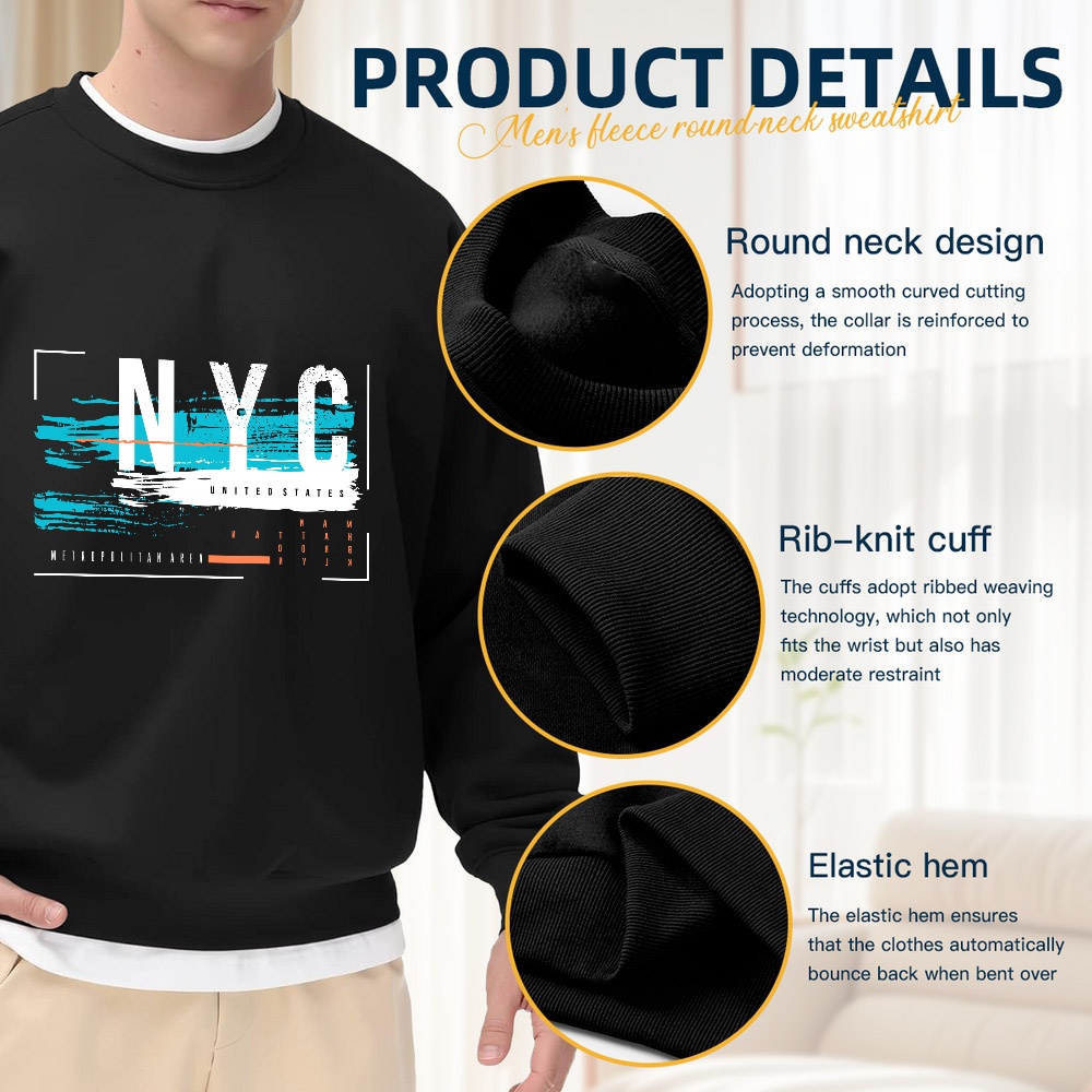 Men's Black Crew Neck Loose Sw - Street Fashion Nyc 评论和价格