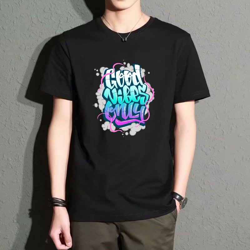Men's Black Round-Neck Short-S - Street Fashion Graffiti 评论和价格