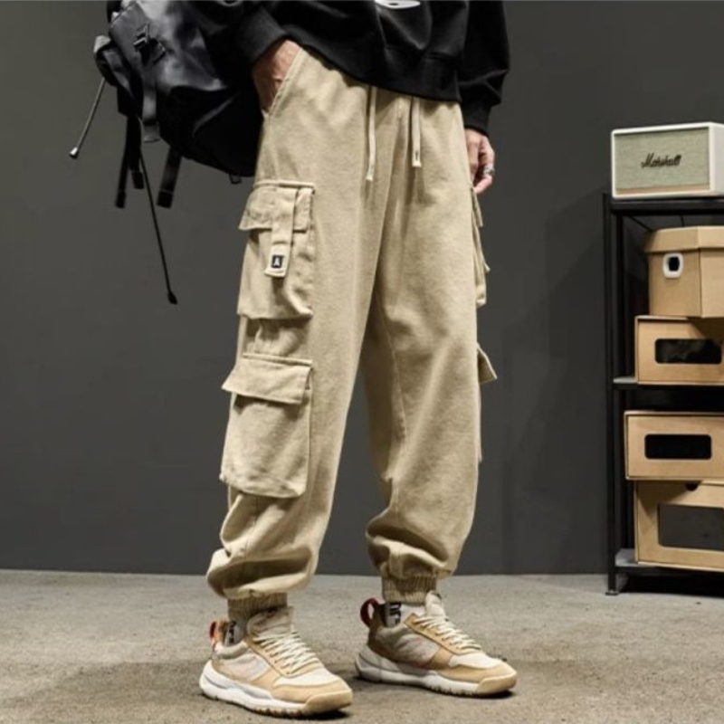 Khaki Male Trousers Biker Low  - Street Fashion Harajuku 评论和价格