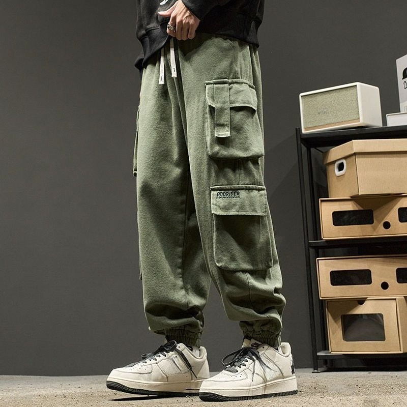 Khaki Male Trousers Biker Low  - Street Fashion Harajuku 评论和价格