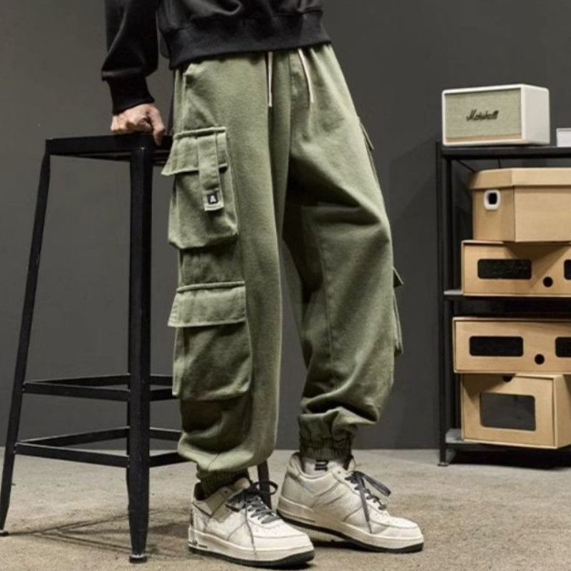 Khaki Male Trousers Biker Low  - Street Fashion Harajuku 评论和价格