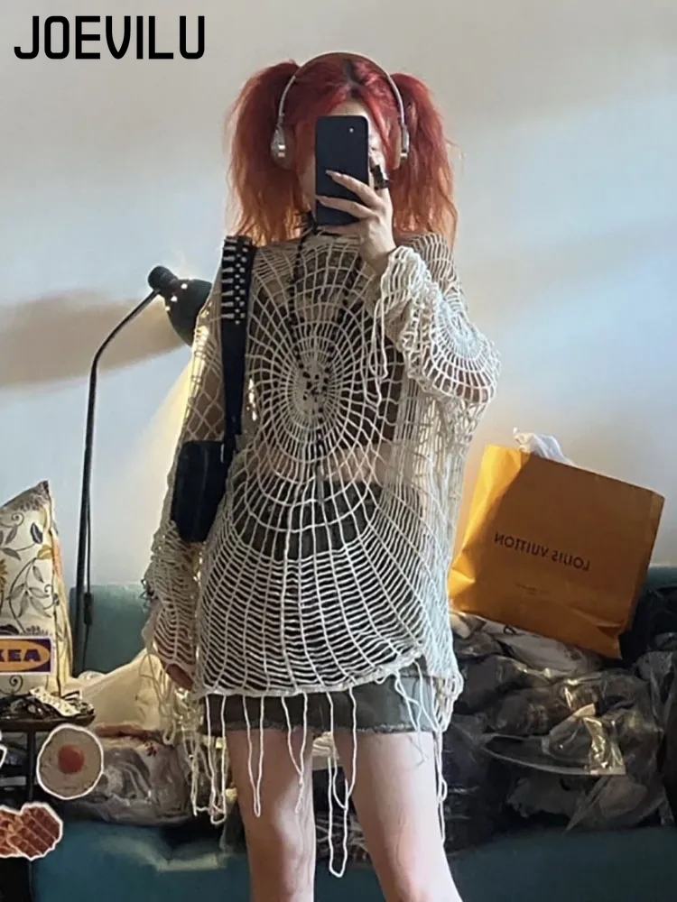 JOEVILU Hollow Knit Hooded Top - Street Fashion Korean 评论和价格