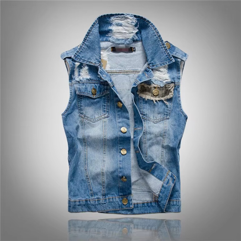 Men Slim Denim Vests Jackets W - Street Fashion Jeans Men 评论和价格
