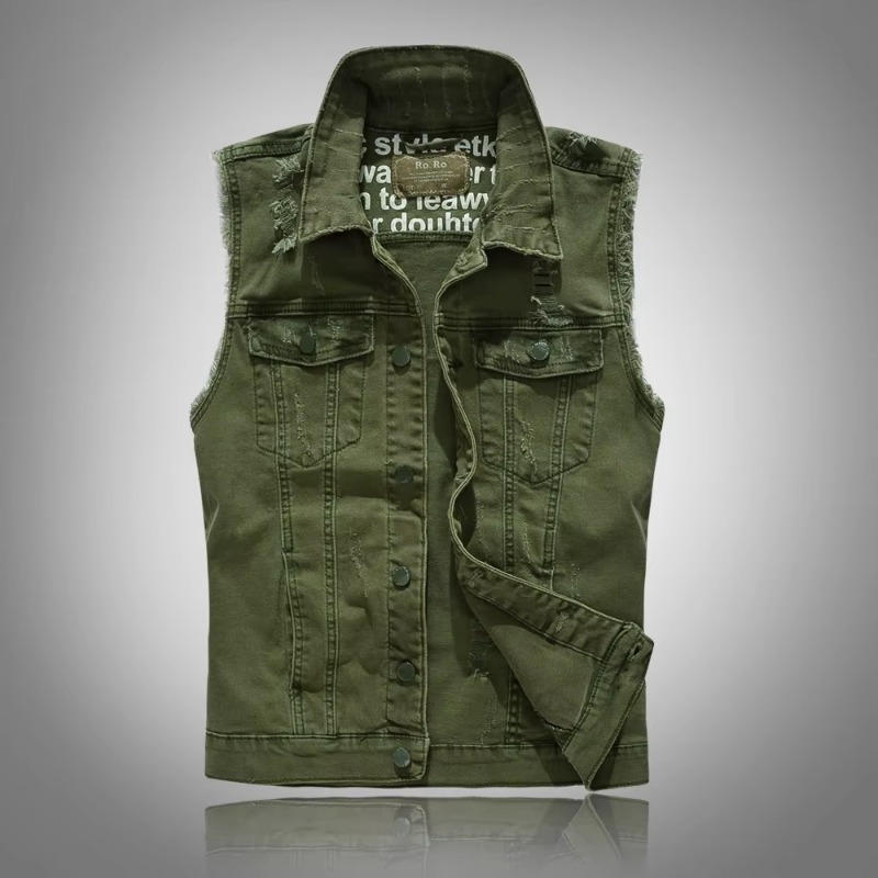 Men Slim Denim Vests Jackets W - Street Fashion Jeans Men 评论和价格