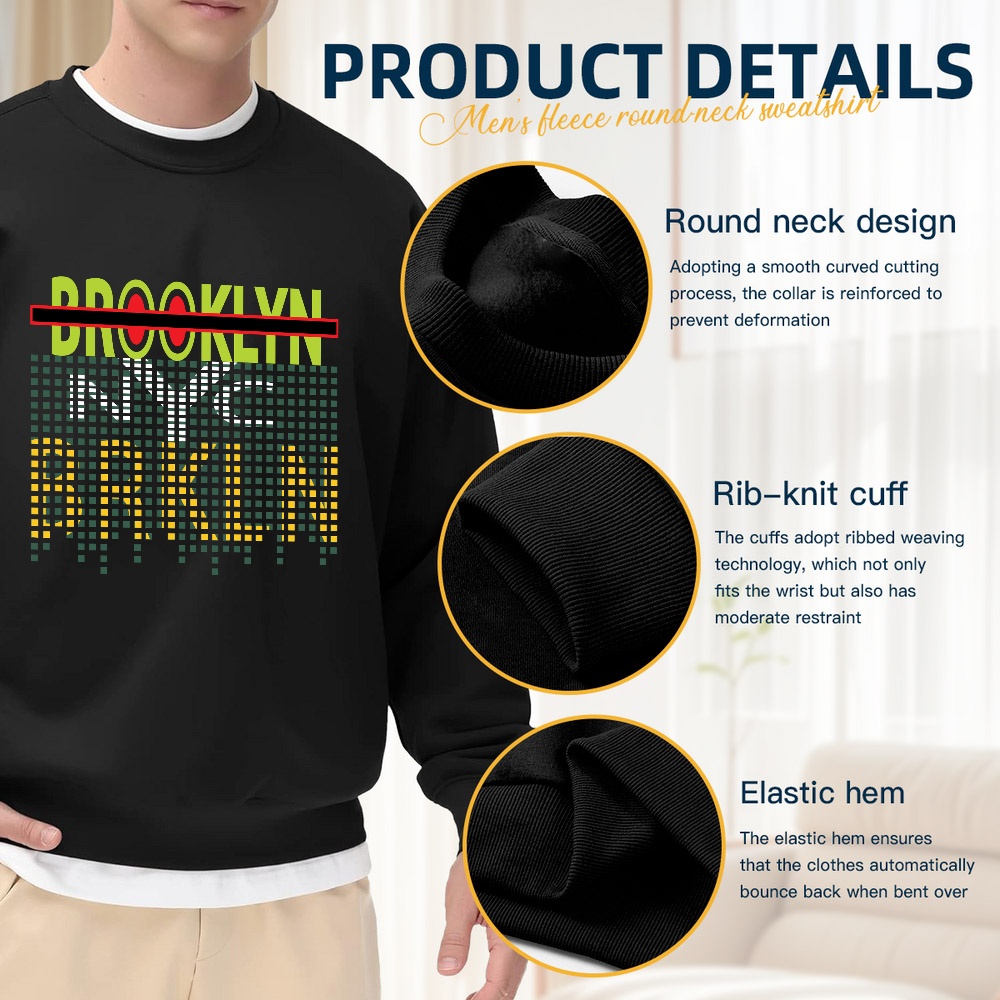 Men's Black Crew Neck Loose Sw - Street Fashion Nyc 评论和价格