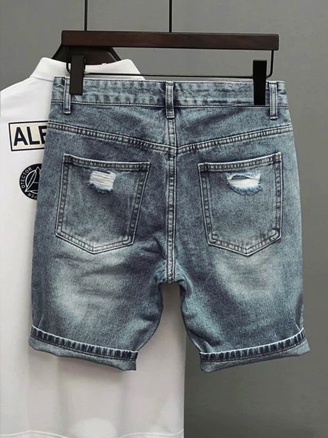 Light Blue Denim Shorts Men's  - Street Fashion Jeans Men 评论和价格