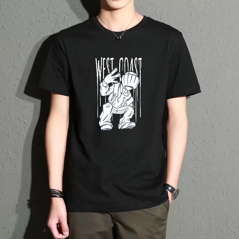 Men's Black Round-Neck Short-S - Street Fashion Graffiti 评论和价格