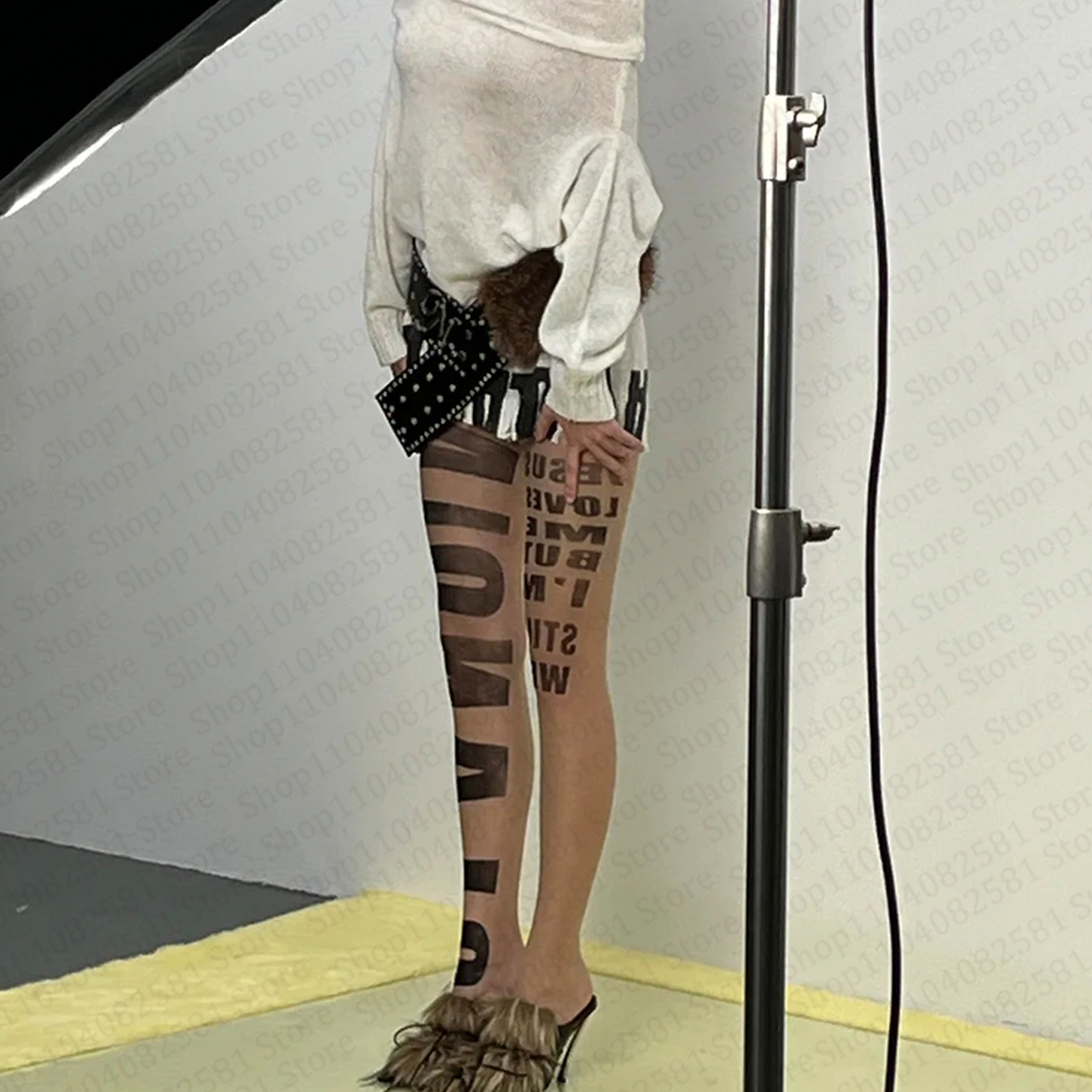 Gothic letter printed pantyhos - Street Fashion Graffiti 评论和价格