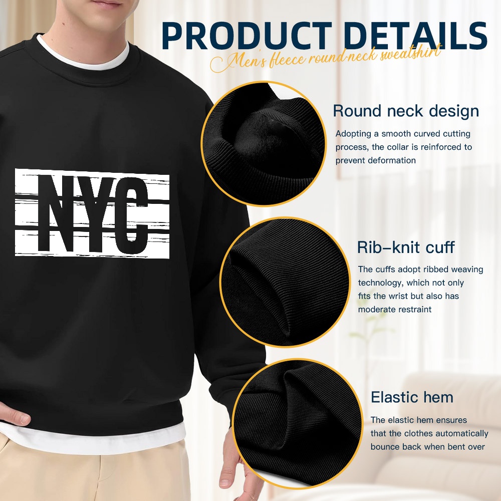 Men's Black Loose Round-Neck S - Street Fashion Nyc 评论和价格