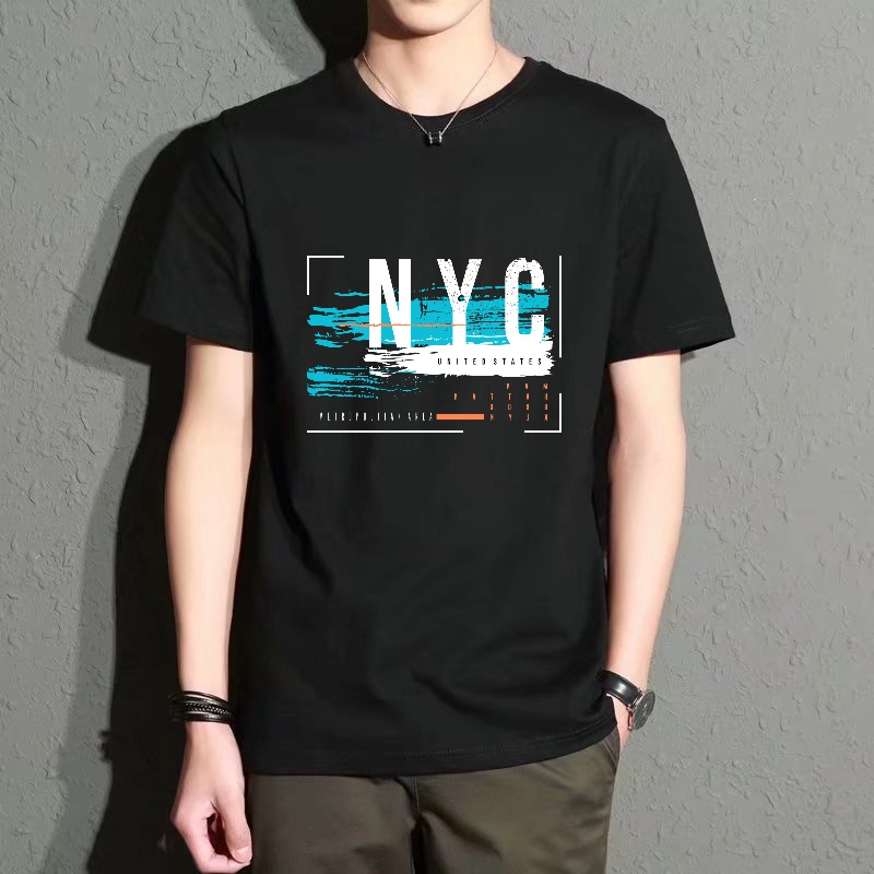 Men's Black Round-Neck Short-S - Street Fashion Nyc 评论和价格